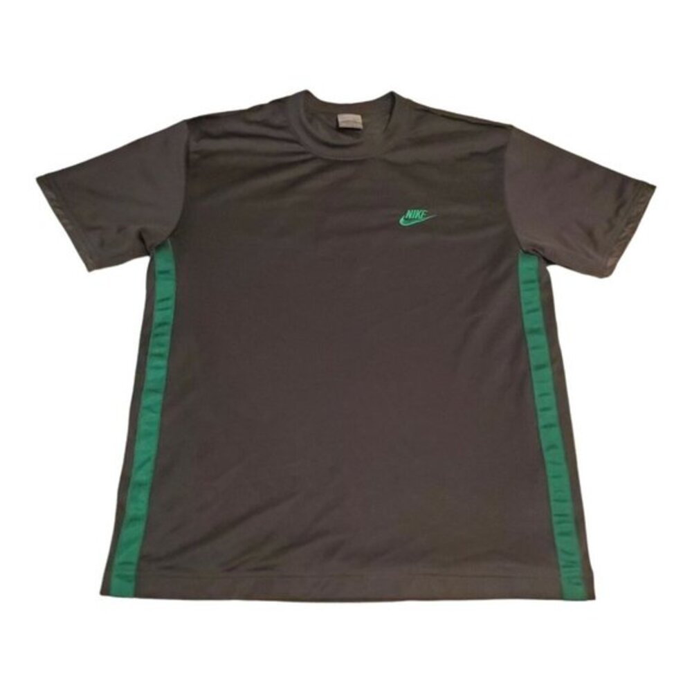 Vintage Nike Gray Mesh T-Shirt Stitched Green Logo Stripes - Men's‎ Medium